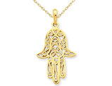 14K Yellow Gold Hamsa Filigree Pendant Necklace with Chain